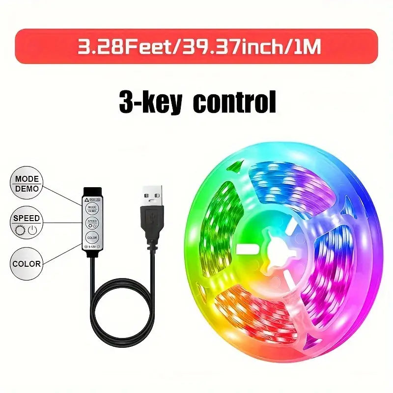 5V USB LED Strip Lights TV Back Light 5050 RGB Colour Changing with 24Key Remote