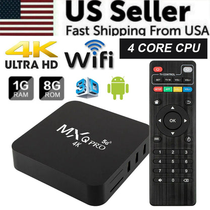 MXQ Pro 4K Ultra HD 64Bit Wifi Android 7.1 Quad Core Smart TV Box Media Player